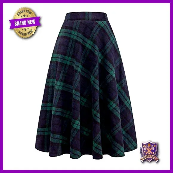 Wool Plaid A-Line Maxi Skirt with Elastic Waist and Pocket - Picture 5 of 7